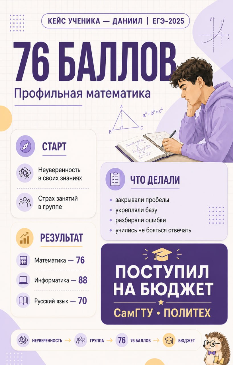 Кейс ученика Даниил: 76 баллов и поступление на бюджет